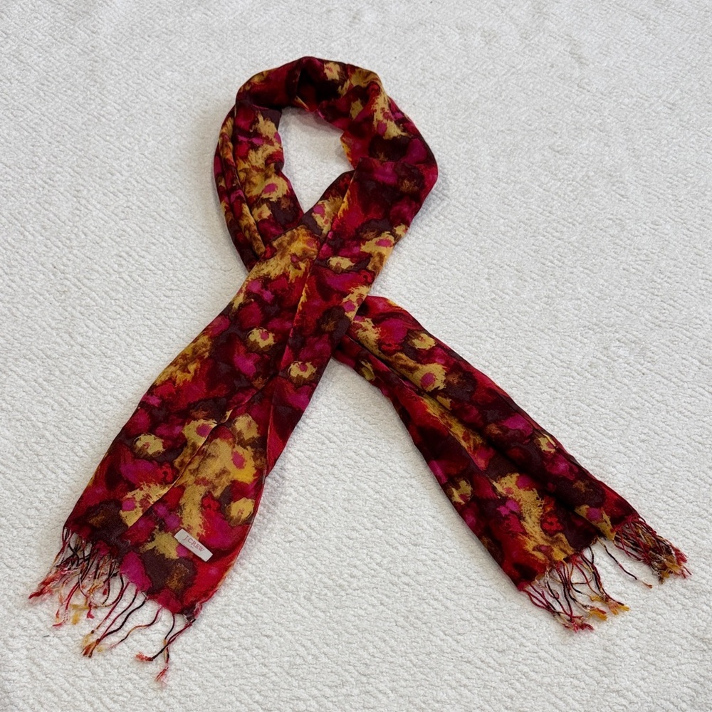 J.Crew Women’s Abstract Print Fringe Scarf - Burgundy & Mustard